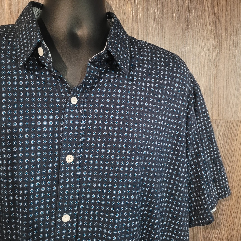 Buttercloth Icy Cotton Button Up Shirt Size 3XL Dark Blue Geometric Floral SS
